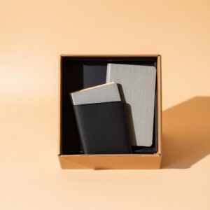 Kraft gift box containing a desk tray, planner and cable pouch